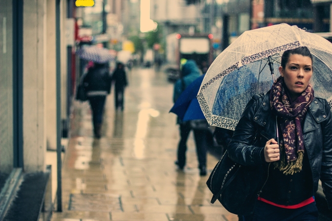 Women in the rain Leeds